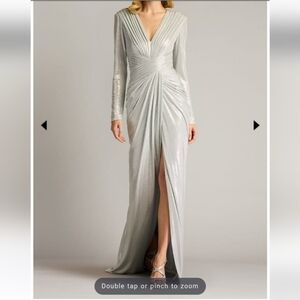 Tadashi Shoji Jonise Metallic Pleated Draped Gown